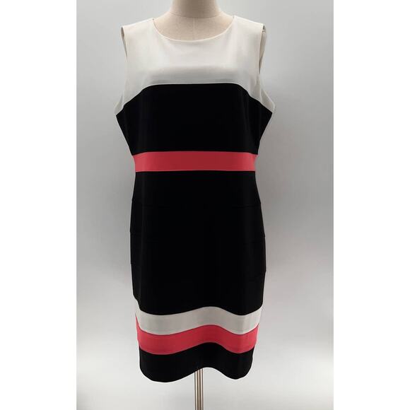 Tommy Hilfiger White/Black/Pink Striped Sleeveless Shift Dress NWT- 16 - Picture 1 of 12